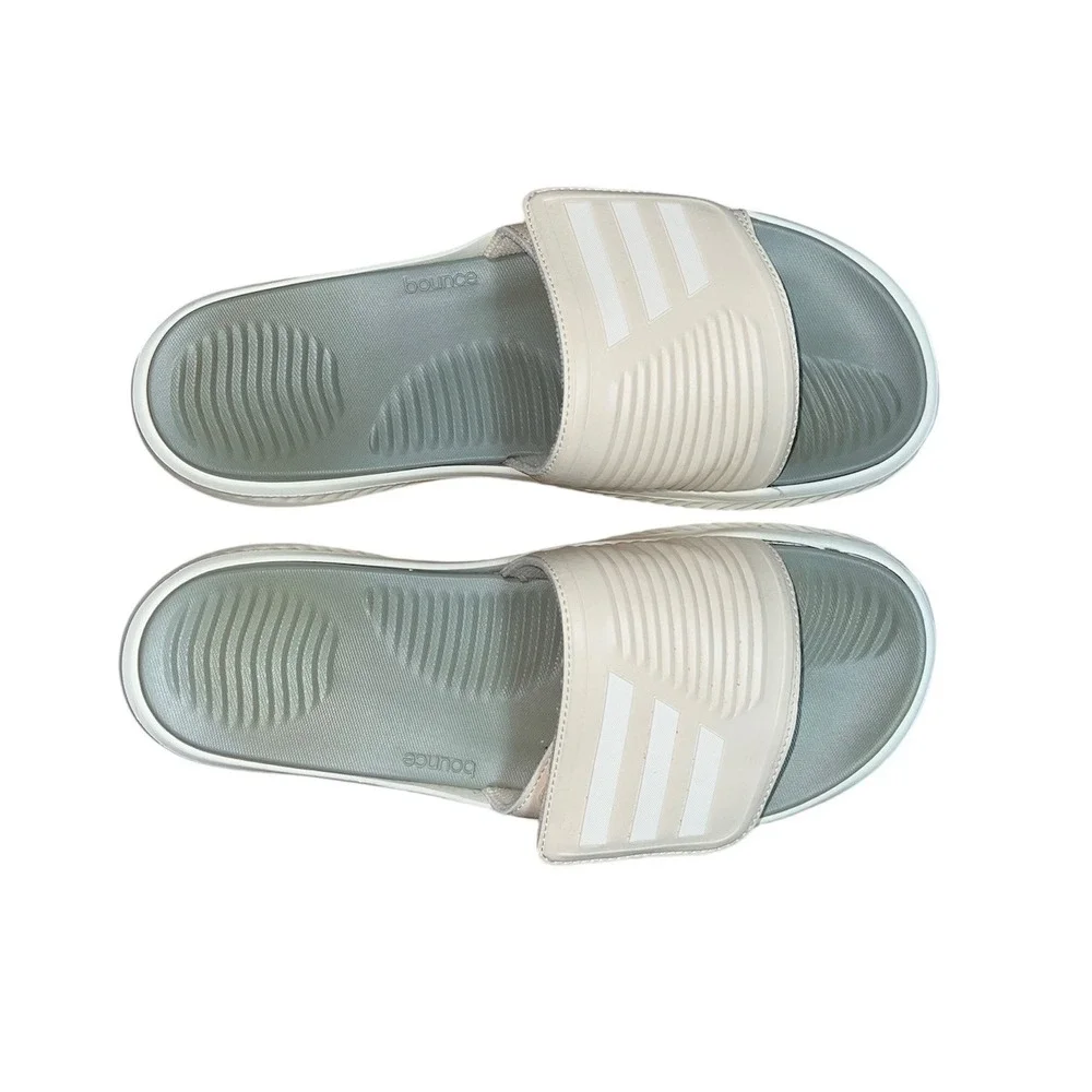 Adidas Alphabounce Slides Mens 13 Beige Grey Adjustable Strap Bounce Footbed